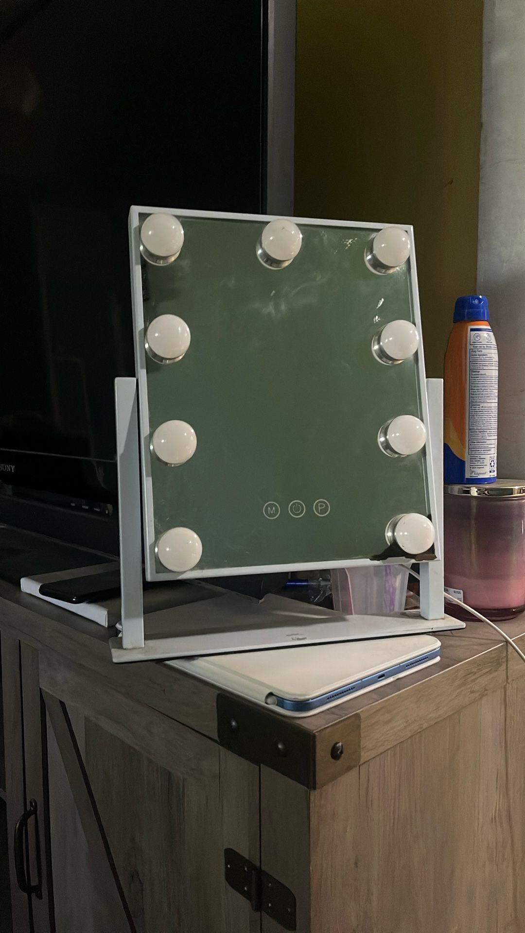 small white vanity mirror