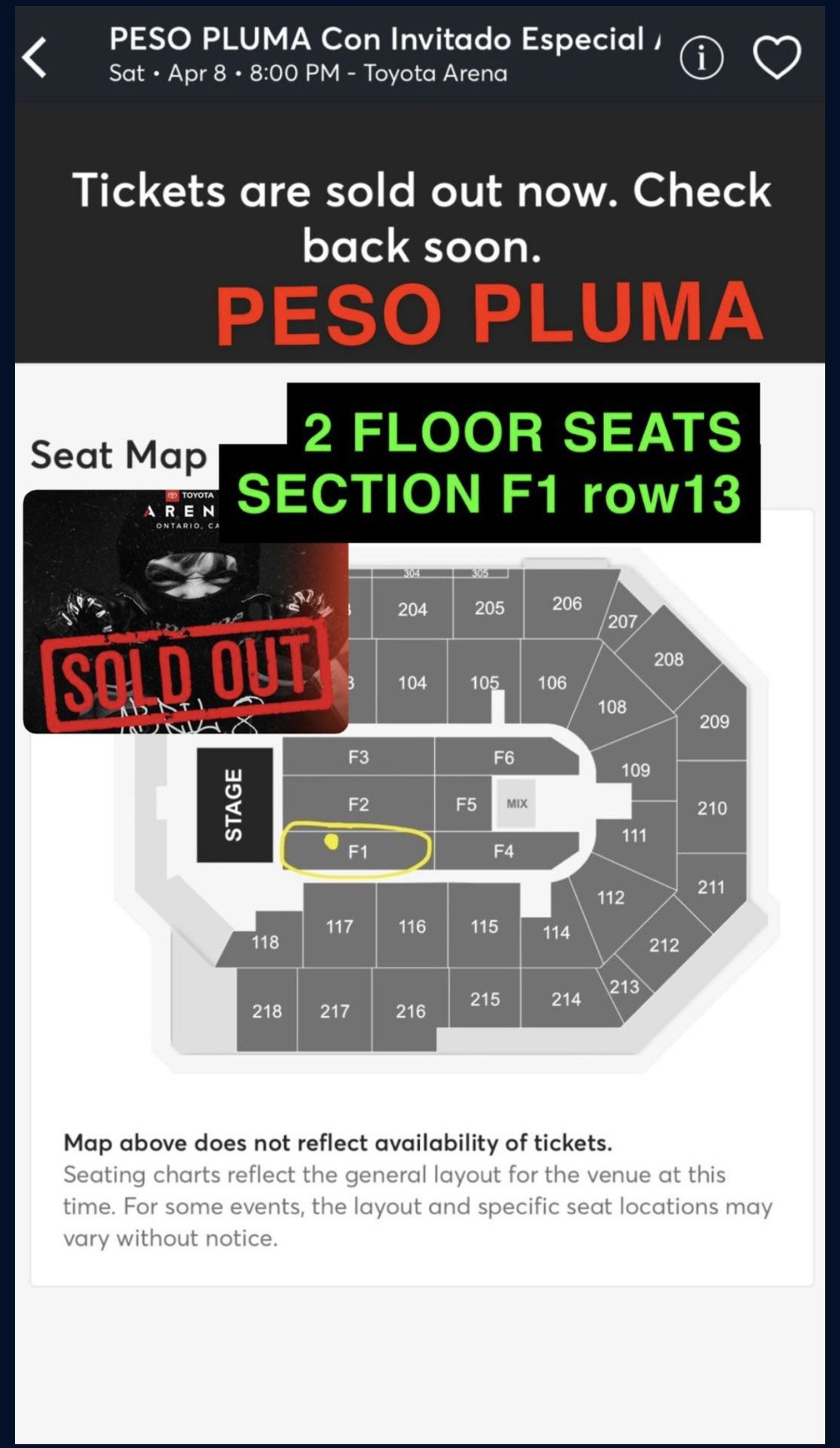 PESO PLUMA y Aleman / Toyota Arena / April 8 FLOOR SEATS