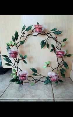 Pfeiffer Metal Holly Wreath Wall Sconce with 5 Red Glass Tea Light Candle Holders /5 Candles 19"x19"