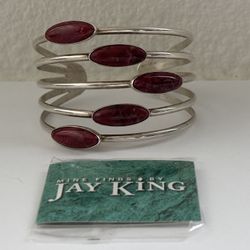 Sterling Silver And Thulite Bracelet 