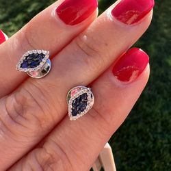 New $ 3250. Salvini Baudelaire 18k White Gold Diamond 0.11ct, Sapphire Earrings