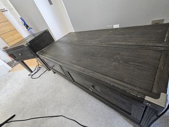 Set: Espresso Tadoe lift-top coffee table and matching powered end table