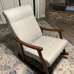 Mid-Century Modern Gray Upholstered Rocking Chair - Like New (Free Delivery Within 15 Mile Radius)
