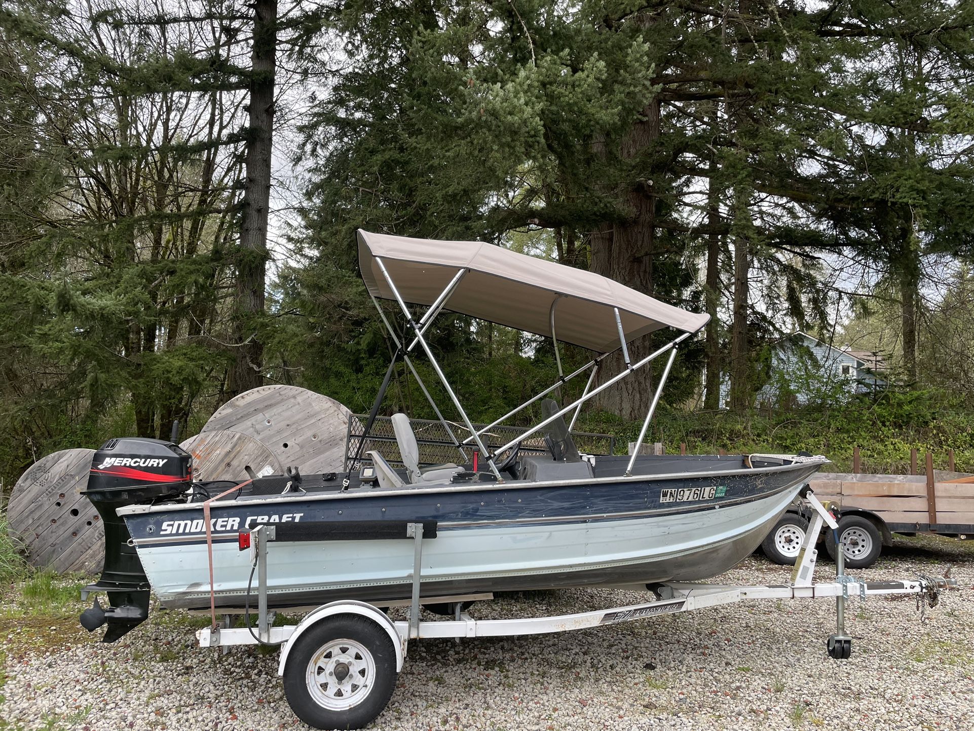 15 Ft Aluminum Smoker Craft Boat With 40 Horse Merc 8hp Honda Ezloader