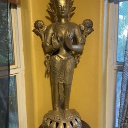 Vintage Hindu Rama God Standing Bronze Statue  29in H by 13in W by 6in D Very Good Condition Nothing is bend, broken, neither stain