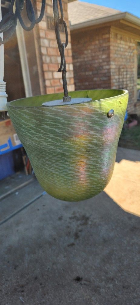 Vintage Incandescent Green Glass Swag Lamp