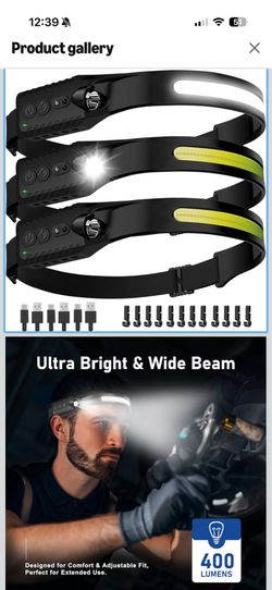 Rechargeable (3-Pack), LED Head Lamp Flashlight, 230° Wide Beam Headband Light, 400 Lumen Super