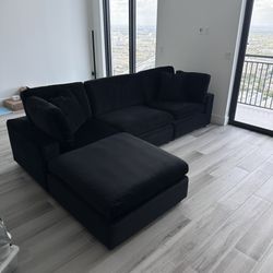 NEW Black Velvet Cloud Couch Sectional