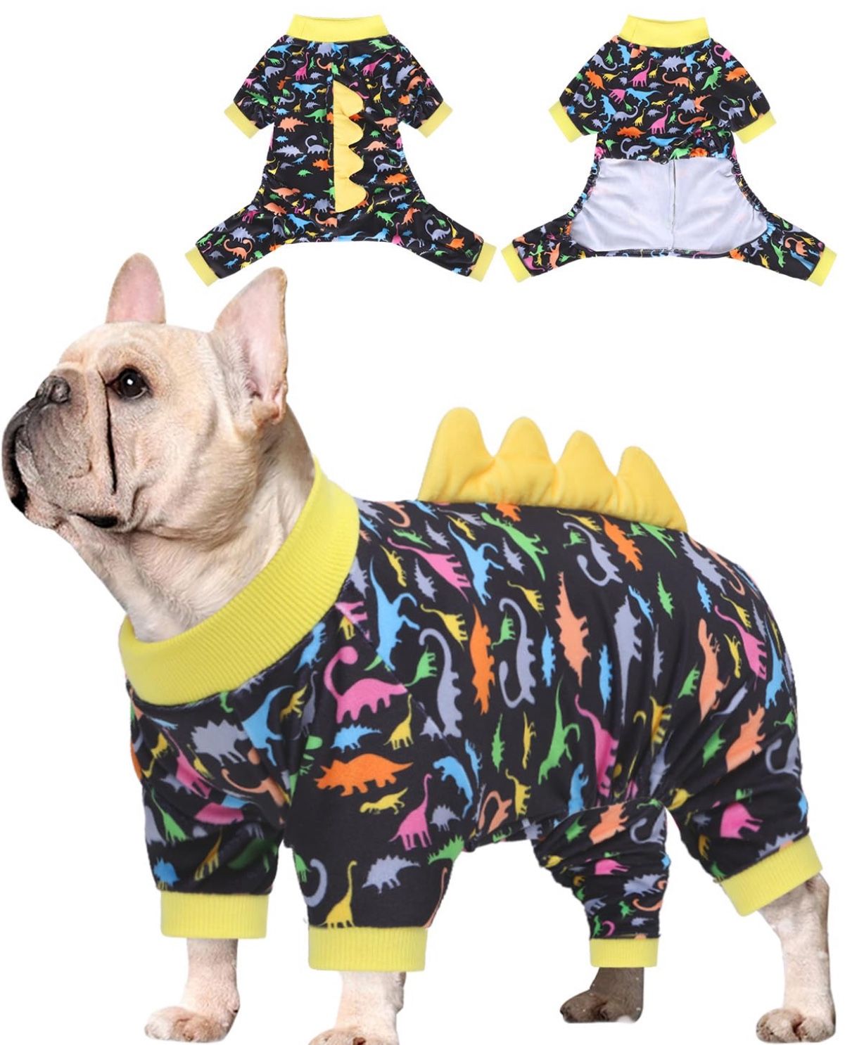CuteBone Dinosaur Costume Dog Pajamas, Stretchy Spandex Crystal Velvet Sleepwear Coat For Small Dogs