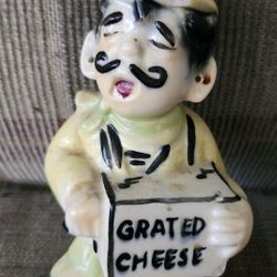 Vintage Parmesan Grated Cheese Shaker Organ Grinder Mustached Man Ceramic Kitsch