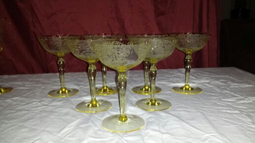 Very Rare - Fostoria Yellow Etched Depression Glass