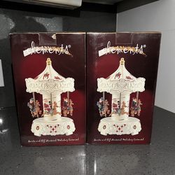 Vintage Elements Santa And Elf Musical Porcelain Carousel With Box