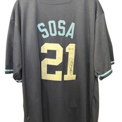 Sammy Sosa Signed Cubs City Connect Custom Jersey BAS Beckett Auto MLB