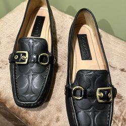 Coach Black Leather Loafers C Embossed Size 8.5 M