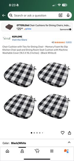 4 Pack Memory Foam Chair Cushions