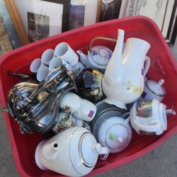 Tote Of Ceramic And Picture Frames