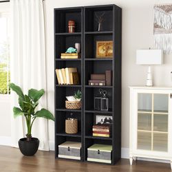 Set Of 2, 8-Tier Wood Bookcase, 71'' Tall Storage Cube Organizer with Adjustable Shelves, Black