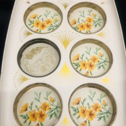 1960s Vintage Metal Disneyland California Souvenir Drink Tray Gold Tone Flowers