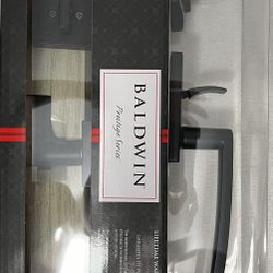 Baldwin Prestige Spyglass Matte Black Single Cylinder Door Handleset with Square Spyglass Door Handle Feat SmartKey Security