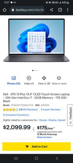 Dell XPS Plus 13.4" 12th Gen I7 32gb Ram 1tb Ssd