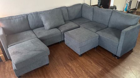 Sectional:  6 Person, 2 Ottoman Convertible Couch