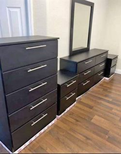 Dresser + Chest + Nightstand - All Black w/ Silver Handles