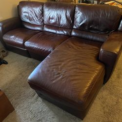 EXCELLENT CONDITION Genuine Leather Couch (Cherry Red)