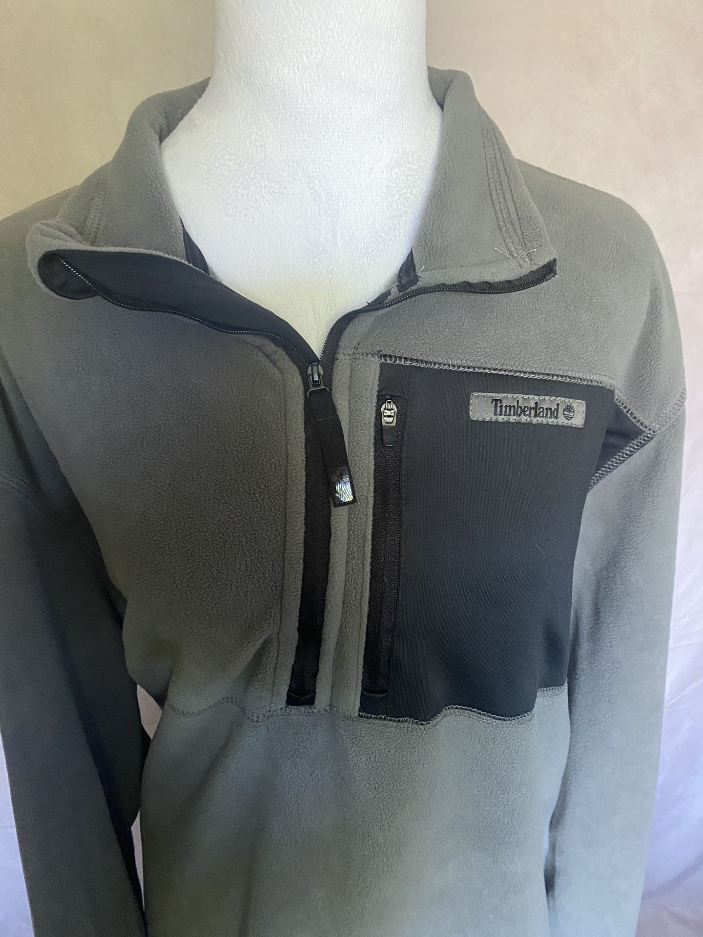 Timberland Mens 1/2 Zip Long Sleeve Pullover Fleece Jacket- Gray/ Black, Size-XL