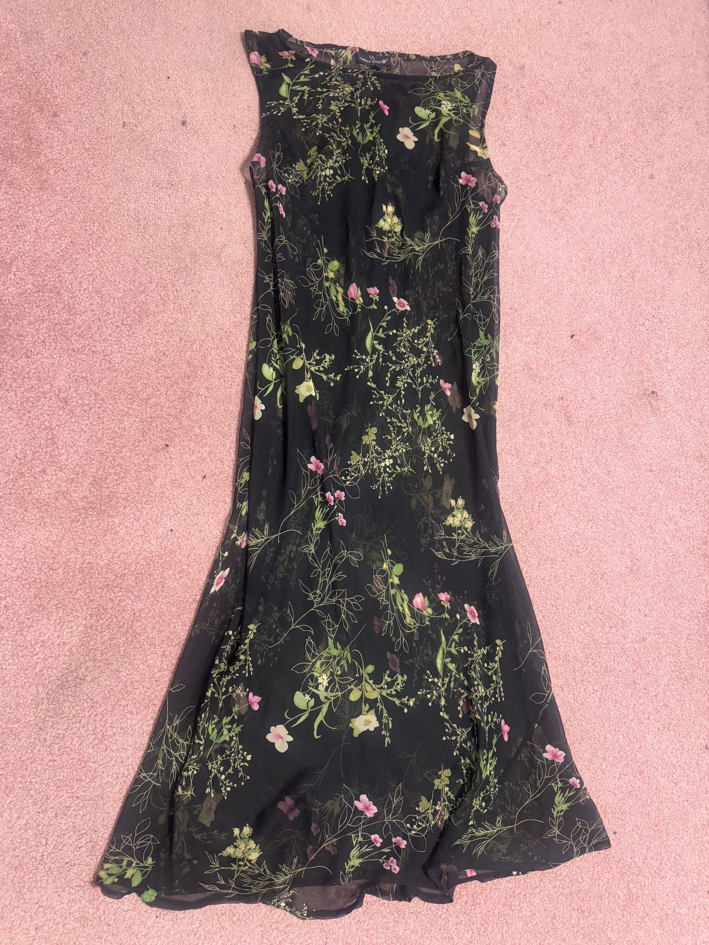 20 w vintage black floral sheer long retro dress nightgown 80s 90s
