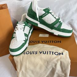SALEOFF Louis Vuitton Trainer Green Monogram Denim White Sneaker - USALast