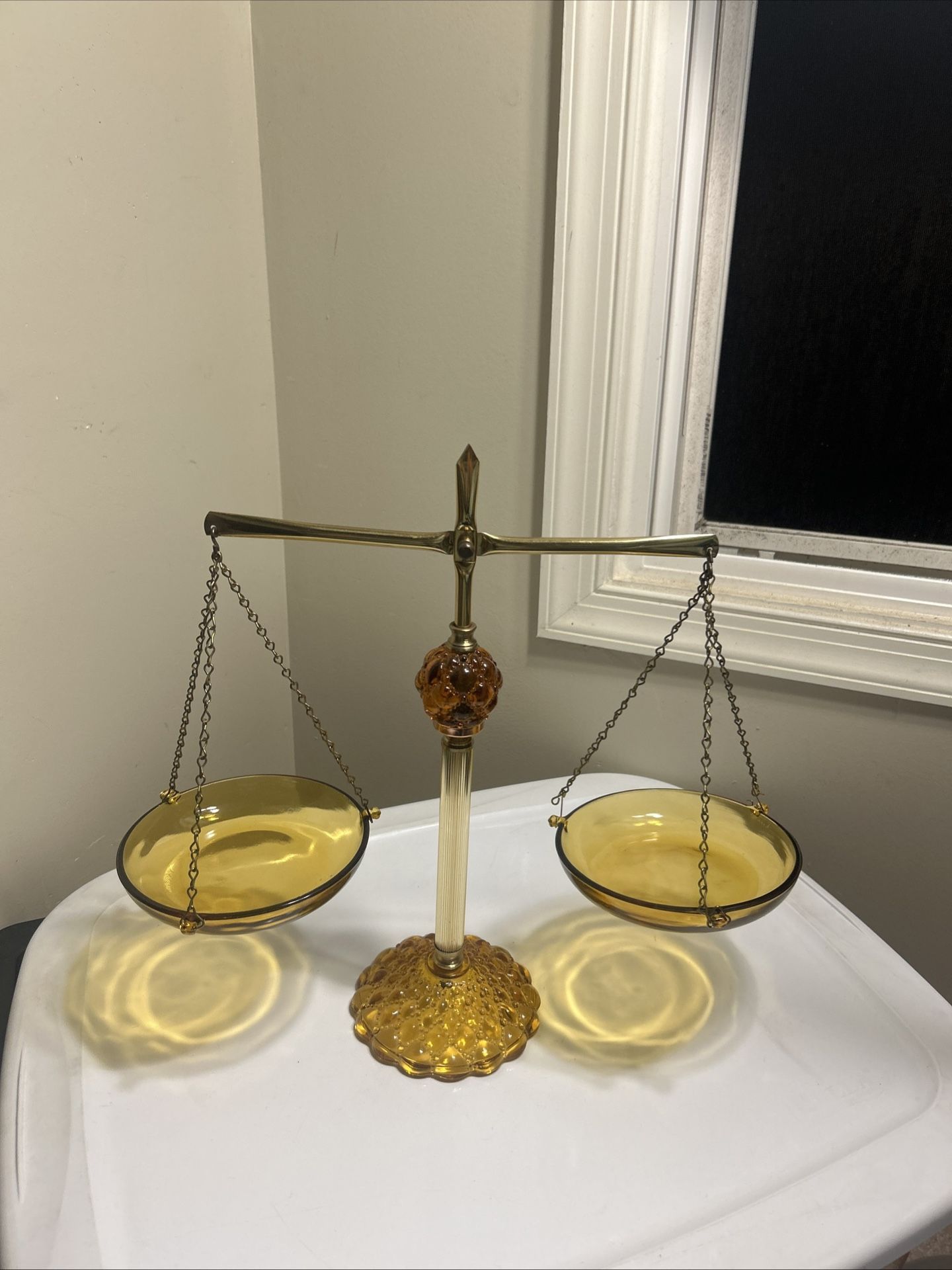 Vintage PRINCESS HOUSE Scales of Justice-Amber Glass & Brass Scale