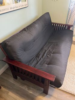 Mahogany Stained Wooden Futon Couch