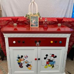 Two Oversized Wooden Dressers /changing Table Or TV Stands Colors Red ,white,black And Silver Both Has Been Refurbished 