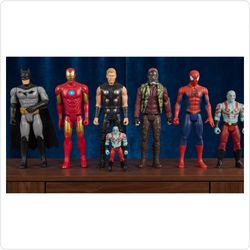 Marvel & DC Superhero Action Figure Lot: Batman, Iron Man, Thor, Star-Lord, Spider-Man & Drax