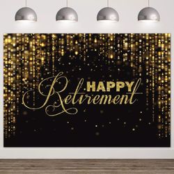 Avezano 7x5ft Happy Retirement Backdrop Black and Gold Glitter Retirement Photo