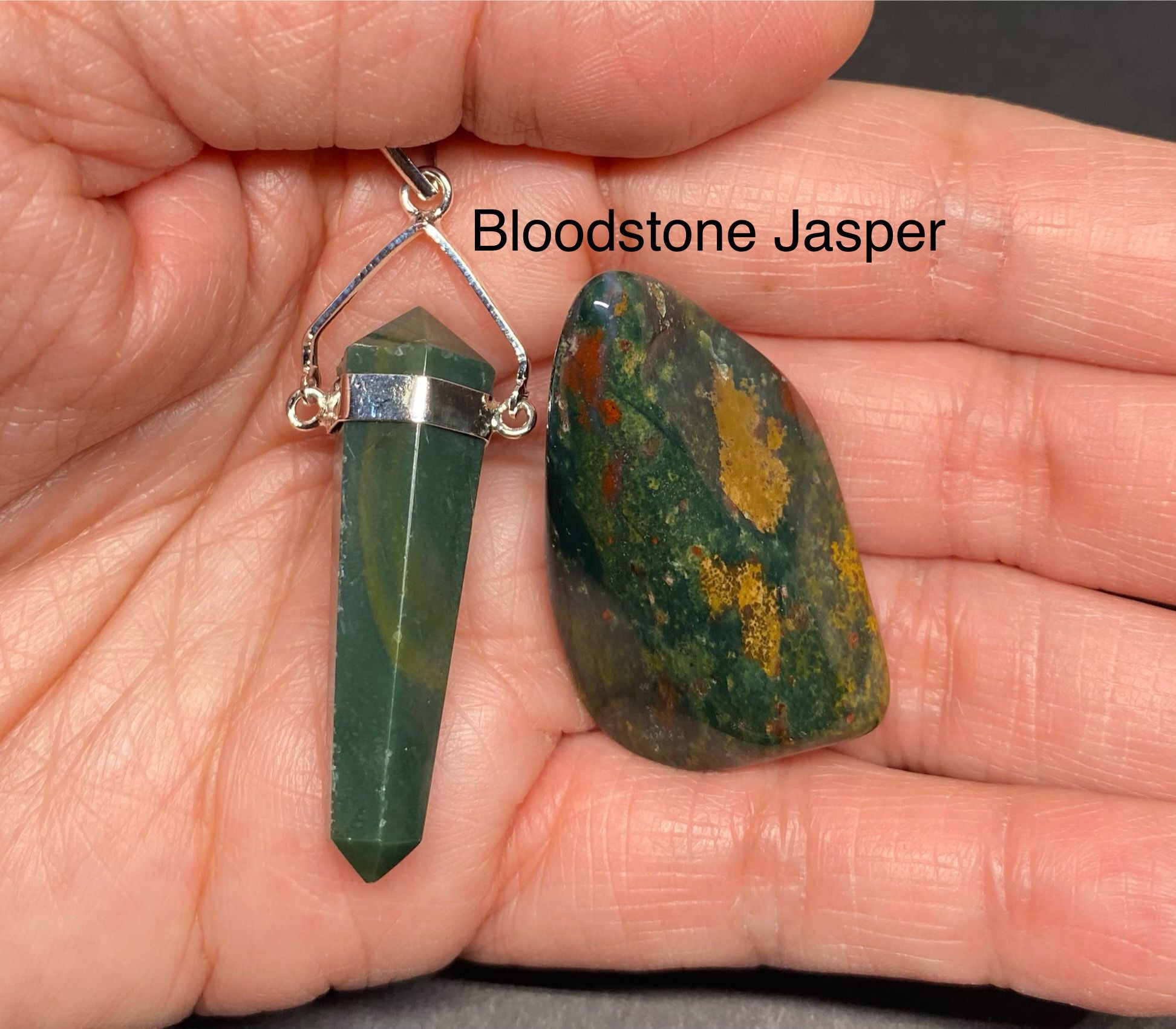 Bloodstone Jasper Genuine Stone Wire Wrapped Pendant Necklace & Stone Set