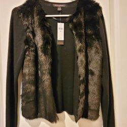 NEW with tags Banana Republic Faux Fur Front Open Cardigan Sweater Black Womens XS 2 $129 Retail 