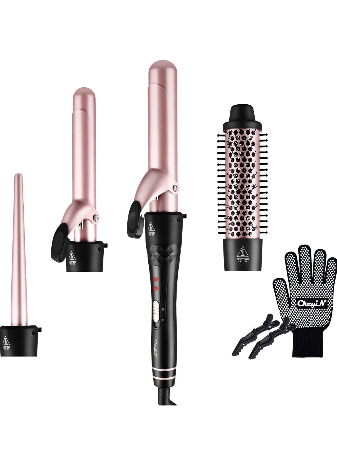 4 in 1 Curling Wand Set, Curling Iron with Curling Brush and 3 Interchangeable Ceramic Curling Wand 0.35-1.25 inch for All Hairstyle, Instant Heat Up,