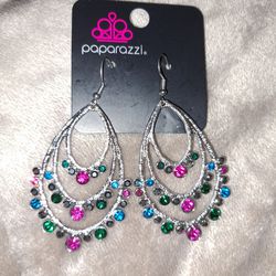 Big Drop Earrings With Multi Colored Stones