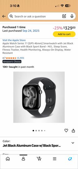 Apple Watch Series 11 [GPS 46mm] Smartwatch with Jet Black Aluminum Case