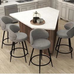 360° Swivel Modern Bar Stool Set of 4, 26" Upholstered Counter Height Bar Stools with Wingback, Soft Linen Fabric, Counter Chairs with Arm for Kitche