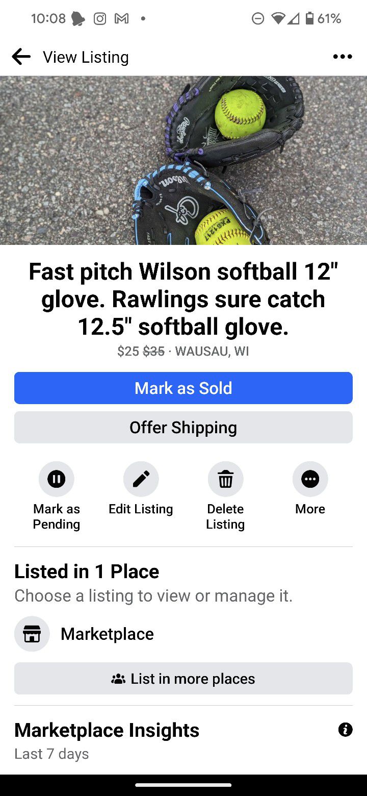 Softball Gloves $25 Each