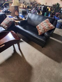 All Black Leather Living Room Set 