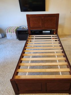 Twin Wood Bed Frame - Plush Mattress