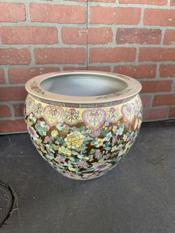 Vintage Large Chinese Koi Fish Bowl Porcelain 10.75” X 12.5 “ 