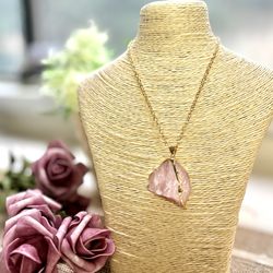Natural Irregular Rose Quartz Crystal Necklace