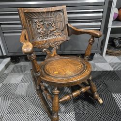 Antique George Arndt Oak Carved Rocking Chair (Higley and Germann in Gilbert)