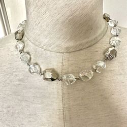 Silver Tone And Clear Beaded Necklace 