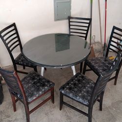 42 Inch Wood Table With Glass Top And Five Chairs