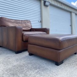 Pottery Barn Turner Leather Chair And Ottoman 